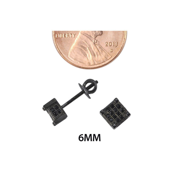 Sterling Silver Black CZ Stud Screw Back Earrings 6mm 3d Square Shape - Jewelryland.com