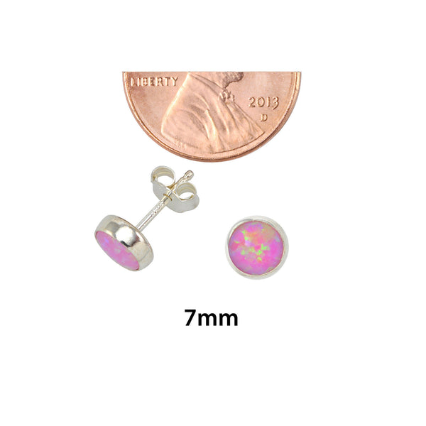 Sterling Silver Pink Opal Stud Earrings Gemstone 7mm Round - Jewelryland.com