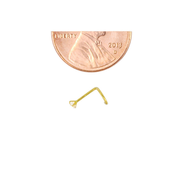 Nose Stud 22G 14k Yellow Gold 1.5mm White CZ Nose Pin Flat Setting - Jewelryland.com