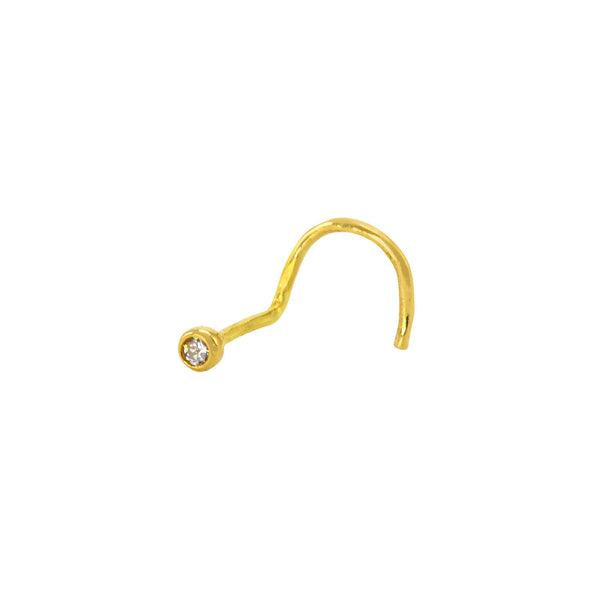 22G Nose Stud 14k Yellow Gold 2 mm White CZ Nose Screw Bezel Setting - Jewelryland.com
