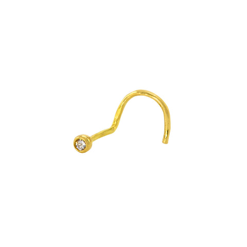22G Nose Stud 14k Yellow Gold 2 mm White CZ Nose Screw Bezel Setting - Jewelryland.com