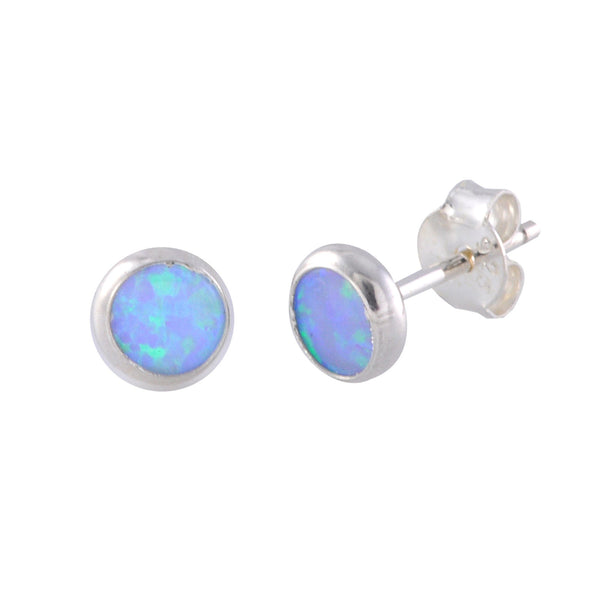 925 Sterling Silver Opal Gemstone Earrings Periwinkle Green 6mm Round - Jewelryland.com