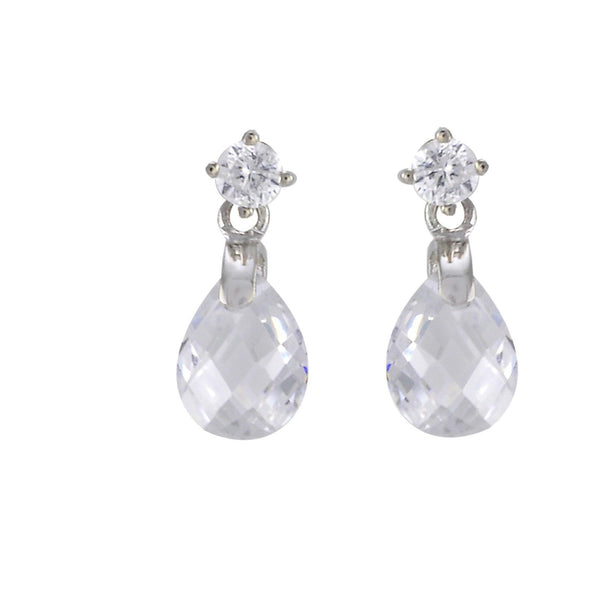 Sterling Silver Dangle Earrings Teardrop Briolette Cubic Zirconia Clear CZ - Jewelryland.com