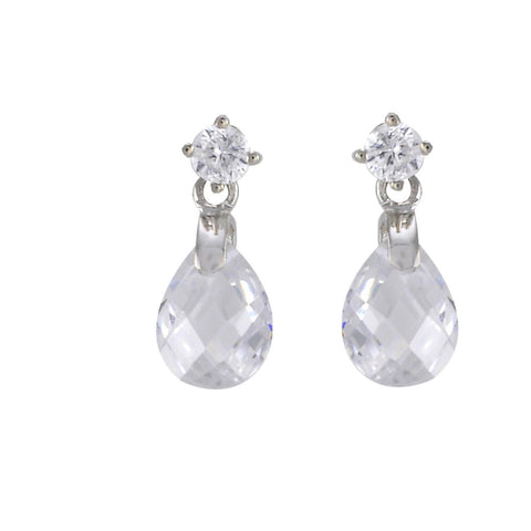 Sterling Silver Dangle Earrings Teardrop Briolette Cubic Zirconia Clear CZ - Jewelryland.com