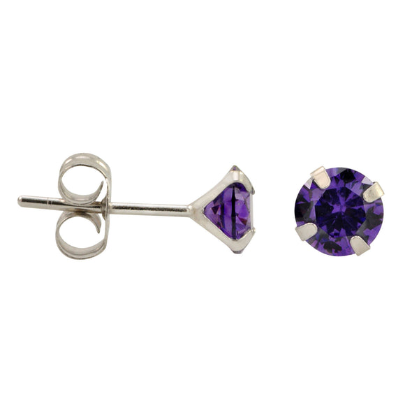 10k White Gold Purple CZ Stud Earrings Cubic Zirconia Round Prong Set - Jewelryland.com