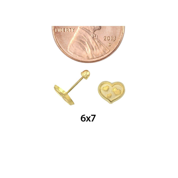10k Gold Heart Stud Earrings with Screwbacks - Heart with Floating Heart Accents - Jewelryland.com
