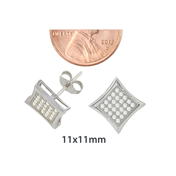 Sterling Silver Micropave Stud Earrings Kite Shaped Clear CZ 11mm x 11mm - Jewelryland.com