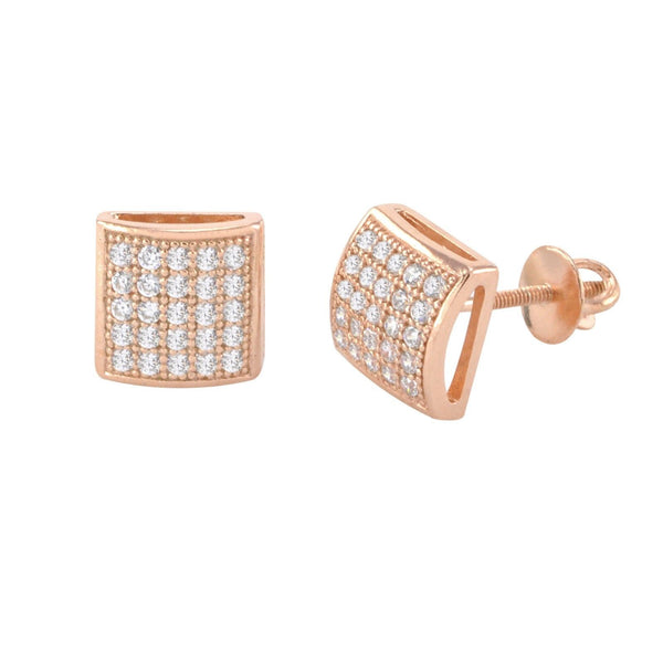 Screwback Earrings Sterling Silver Rose Gold CZ Studs 8mm Lightweight Dome - Jewelryland.com