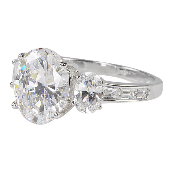 Three Stone CZ Ring .925 Sterling Silver Oval Cubic Zirconia 9mm x 11mm - Jewelryland.com