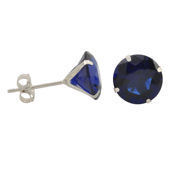 10k White Gold Blue Sapphire CZ Stud Earrings Cubic Zirconia Round Prong Set - Jewelryland.com