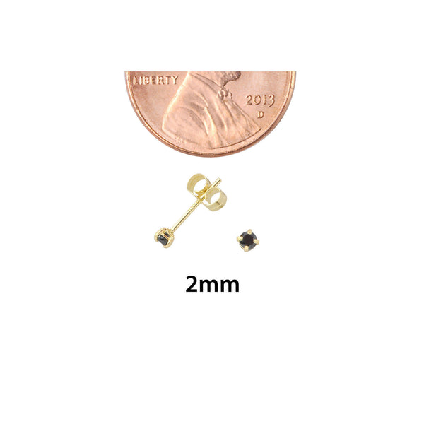 10k Yellow Gold Round Black CZ Stud Earrings Cubic Zirconia Basket Setting - Jewelryland.com