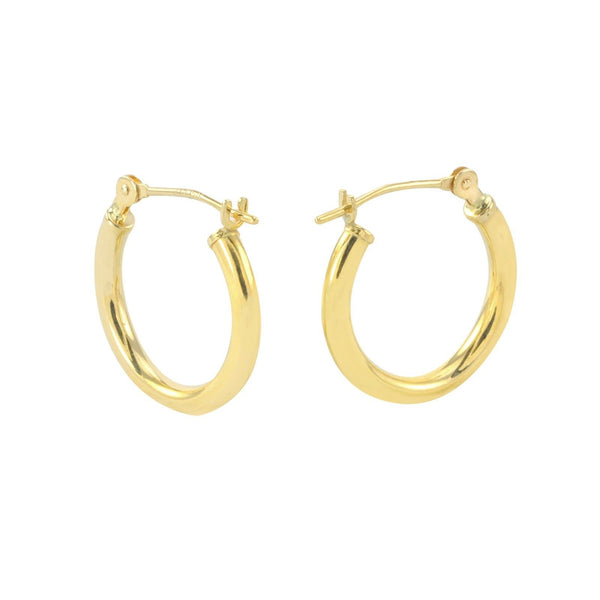 14k Yellow Gold Hoop Earrings 14mm Small Latch Post Hoops - High Polish - Jewelryland.com