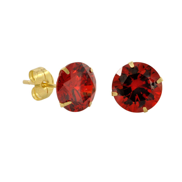 10k Yellow Gold Red Garnet CZ Stud Earrings Cubic Zirconia Round Prong Set - Jewelryland.com