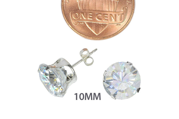 925 Sterling Silver Round Clear CZ Stud Earrings Cubic Zirconia - Jewelryland.com