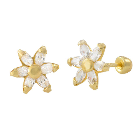 CZ Flower Daisy Stud Earrings 10k Yellow Gold with Screwbacks 7mm - Jewelryland.com
