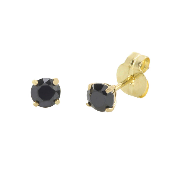 10k Yellow Gold Round Black CZ Stud Earrings Cubic Zirconia Basket Setting - Jewelryland.com