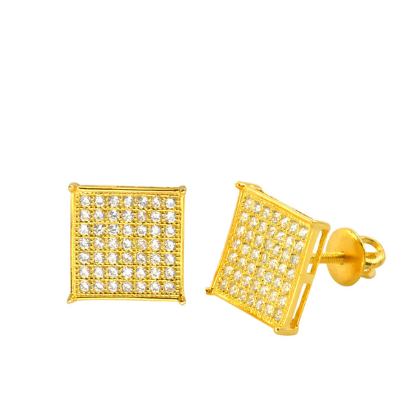 Yellow Gold Plated Cubic Zirconia Stud Earrings Screwback Square 10mm - Jewelryland.com