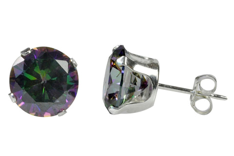 Sterling Silver Mystic Topaz Stud Earrings Cubic Zirconia Prong Set 3mm-10mm - Jewelryland.com