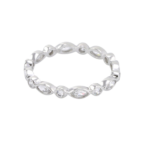 Sterling Silver Eternity Band 3mm Cubic Zirconia AAA CZ Ring w/ Rhodium - Jewelryland.com