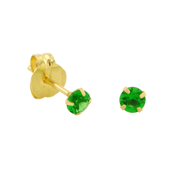 10k Yellow Gold Green Emerald CZ Stud Earrings Cubic Zirconia Round Prong Set - Jewelryland.com