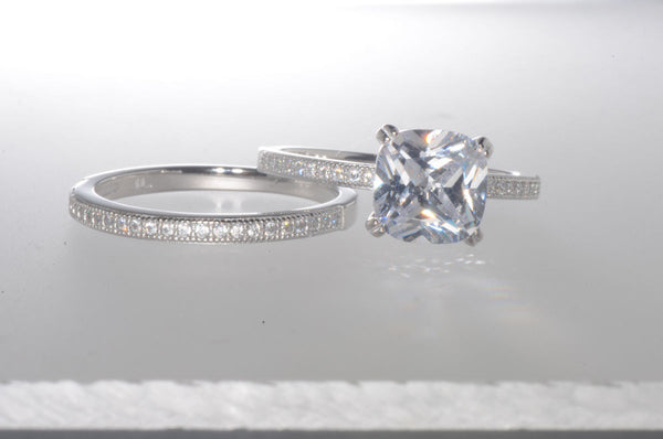 Sterling Silver Bridal Ring Set 2.5ct Cubic Zirconia Princess Cut CZ - Jewelryland.com