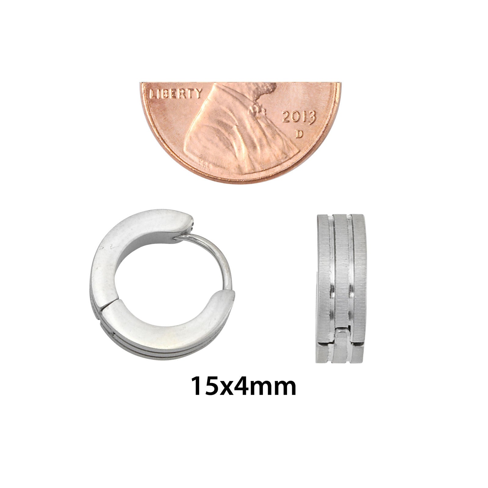 Stainless Steel Huggie Hinged Hoop Earrings 15mm 2-Line Design