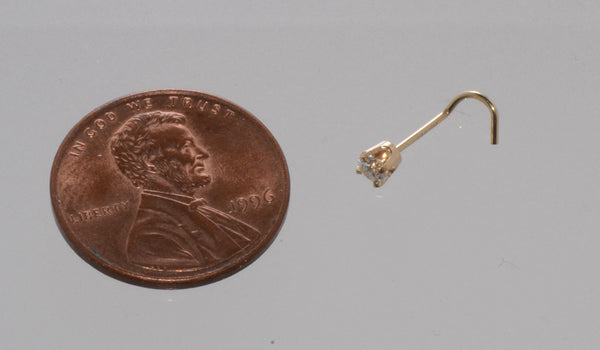 Genuine Diamond Nose Stud 20g 14k Yellow Gold .075 ct Curved Nose Pin - Jewelryland.com
