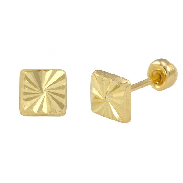 Laser Cut Square Stud Earrings 10k Yellow Gold with Screwbacks 4mm - Jewelryland.com