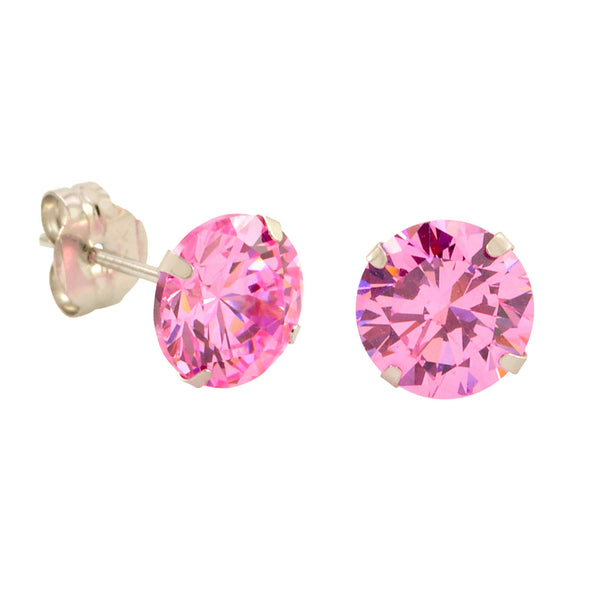 10k White Gold Pink Cubic Zirconia Stud Earrings Round CZ Prong Setting - Jewelryland.com