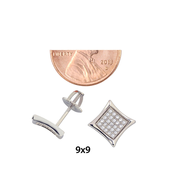 Micropave Earrings Sterling Silver Screwback Studs White CZ 9mm Kite Shaped - Jewelryland.com