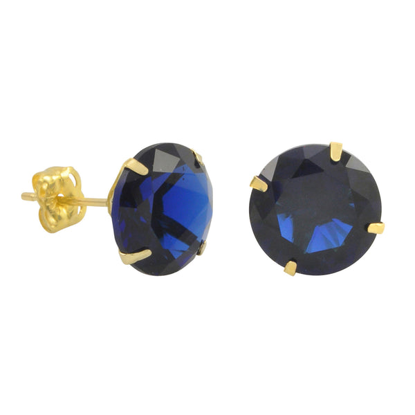 10k Yellow Gold Blue Sapphire CZ Stud Earrings Cubic Zirconia Round Prong Set - Jewelryland.com