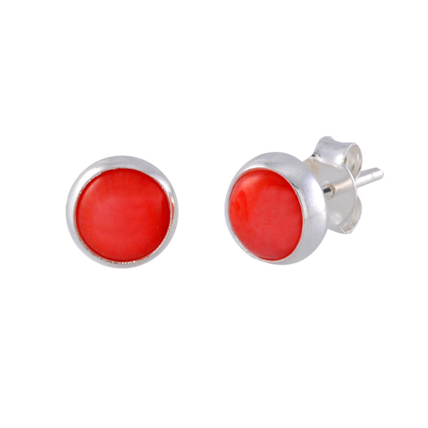 Sterling Silver Gemstone Earrings Pink Coral 7mm Round - Jewelryland.com