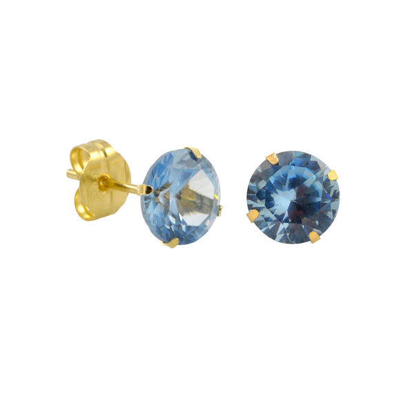 10k Yellow Gold Blue Aqua CZ Stud Earrings Cubic Zirconia Round Prong Set - Jewelryland.com