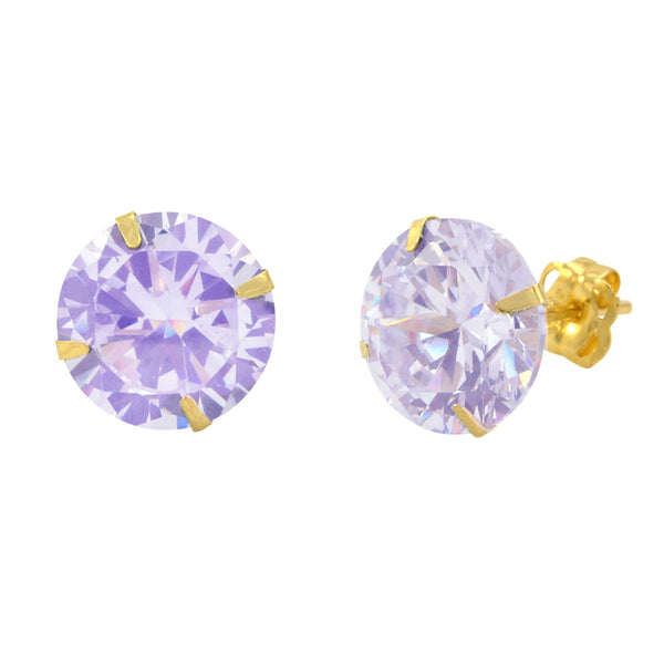 14k Yellow Gold Lavender Cubic Zirconia Stud Earrings Round Birthstone CZ - Jewelryland.com
