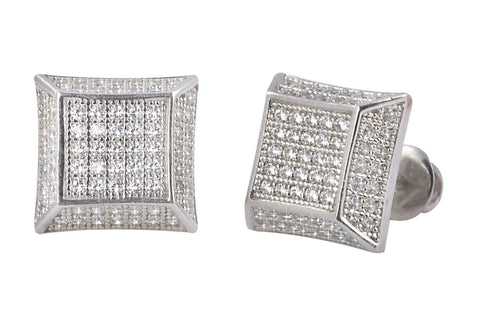Hip Hop Earrings 925 Silver Cubic Zirconia Screwback Studs 10mm Deep 3d - Jewelryland.com