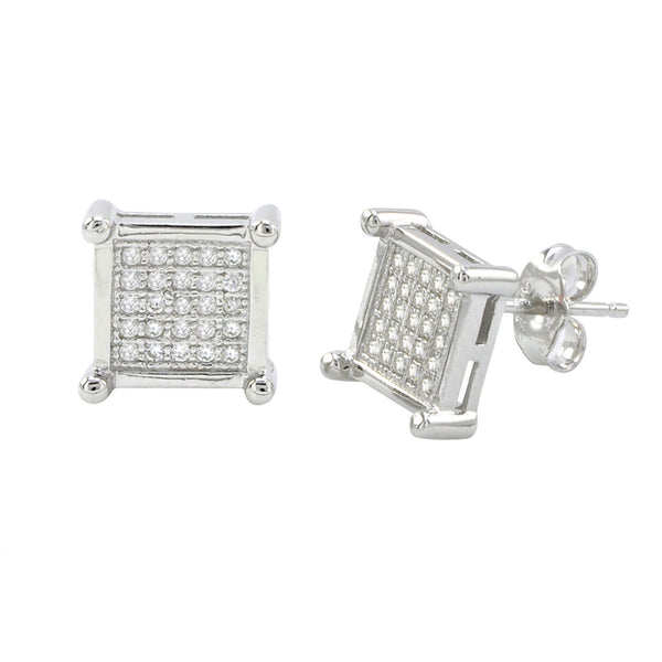 Sterling Silver Square Cubic Zirconia Stud Earrings Clear 4 Prongs 10mm - Jewelryland.com