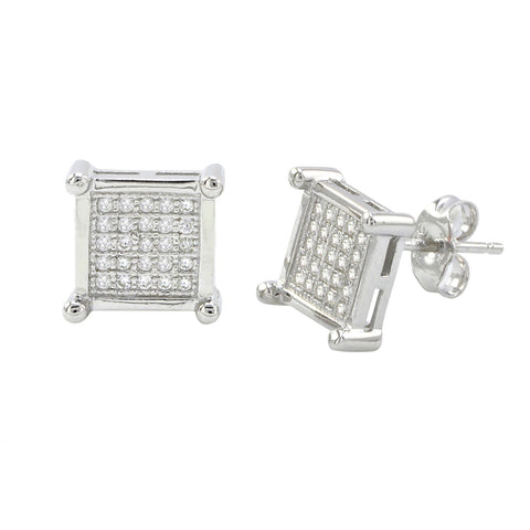 Sterling Silver Square Cubic Zirconia Stud Earrings Clear 4 Prongs 10mm - Jewelryland.com