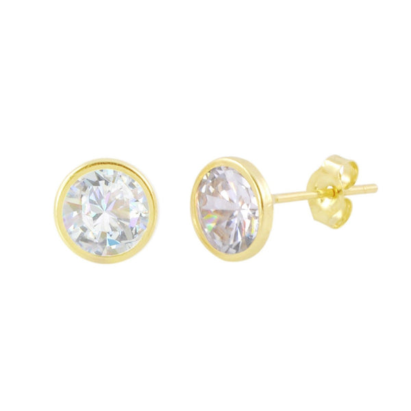 14k Yellow Gold Stud Earrings Cubic Zirconia Bezel Set CZ Round - Jewelryland.com