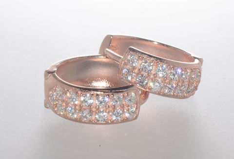 Sterling Silver Hoop Earrings Rose Gold Plated 2 Row Cubic Zirconia 13mm x 5mm - Jewelryland.com