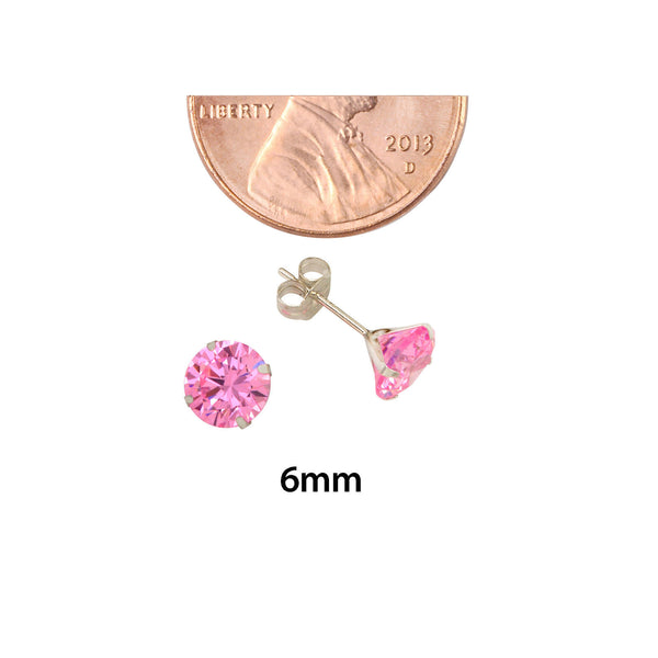 10k White Gold Pink Cubic Zirconia Stud Earrings Round CZ Prong Setting - Jewelryland.com