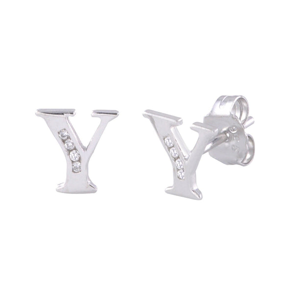 CZ Initial Letter Earrings 925 Sterling Silver All Letters Available A to Z - Jewelryland.com