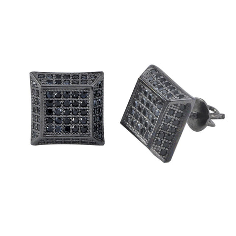 Screwback Stud Earrings Sterling Silver Black Cubic Zirconia CZ 10mm Deep 3d - Jewelryland.com