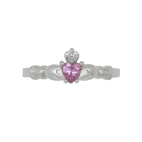 Sterling Silver Pink Cubic Zirconia Claddagh CZ Band Ring size 3 4 5 6 7 8 9 - Jewelryland.com