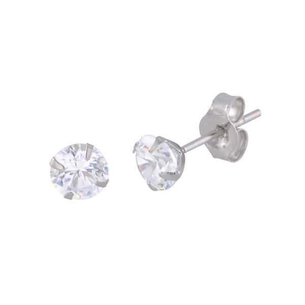 14k White Gold Stud Earrings Round Clear CZ Prong Setting Butterfly Pushbacks - Jewelryland.com