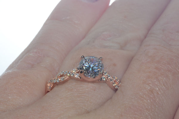 Sterling Silver Rose Gold Plated 7mm Round Brilliant CZ Solitaire Ring - Jewelryland.com