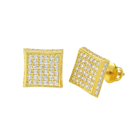 Sterling Silver Yellow Gold Stud Earrings Screwbacks Clear CZ 9mm 3d Kite Shape - Jewelryland.com