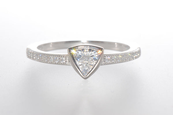Sterling Silver Triangle CZ Ring Cubic Zirconia Stone with Accent Stones - Jewelryland.com
