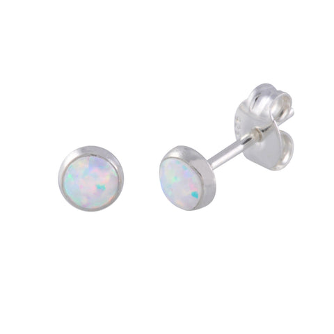 Sterling Silver White Opal Small Stud Earrings 5mm Round Gemstone Women or Girls - Jewelryland.com