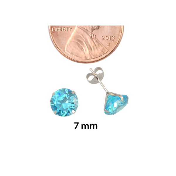 10k White Gold Blue Topaz CZ Stud Earrings Cubic Zirconia Round Prong Set - Jewelryland.com