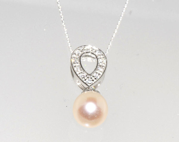 Freshwater Pearl Necklace Clear CZ Teardrop Necklace .925 Sterling Silver, 18" - Jewelryland.com